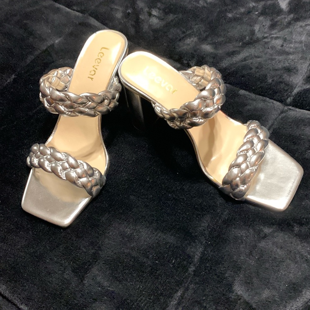 New metallic silver rated strap heels